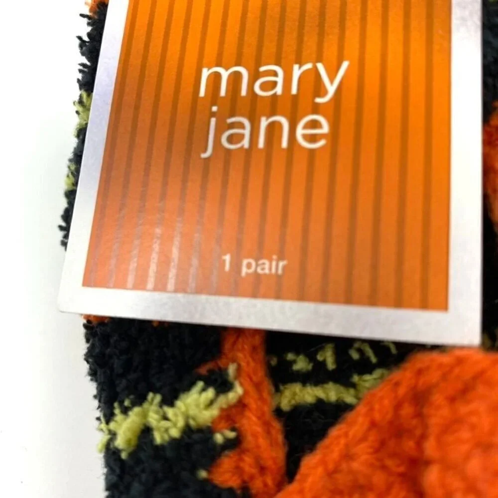 Target Halloween Pumpkin Mary Jane Non Skid Slippers Orange Black NWT  B33